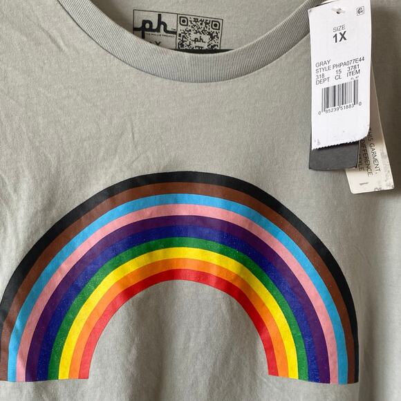 NEW PHLUID Rainbow Graphic Short Sleeve Pride T Shirt Gray Size 1X LGBTQ - Picture 3 of 4